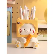 Criativo bonito gato caneta titular ornamentos grande capacidade estudante livro decoração de mesa inspirador aprendizag