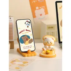 Creme urso boneca ornamentos suporte do telefone móvel bonito decoração de mesa assento de trabalho estabilidade emocion