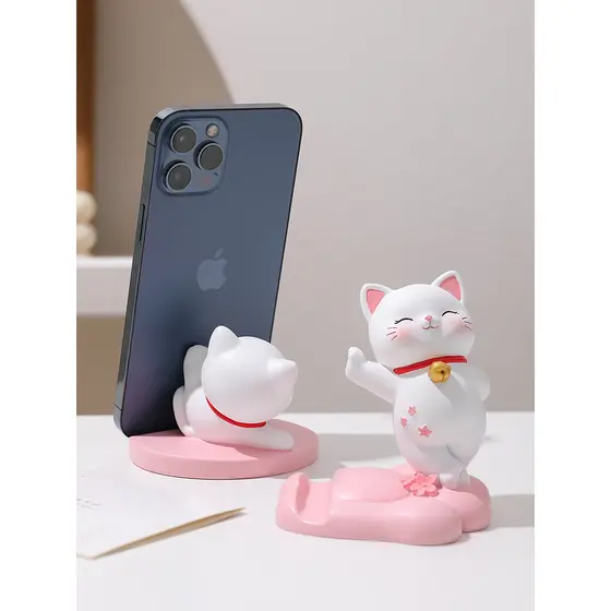 Decoração de escritório pequenos ornamentos gato bonito suporte do telefone local de trabalho descompressão cura present