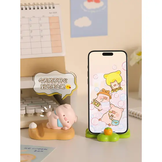 Bonito Piggy telefone titular ornamentos escritório local de trabalho Desktop cura descompressão decoração presentes ani
