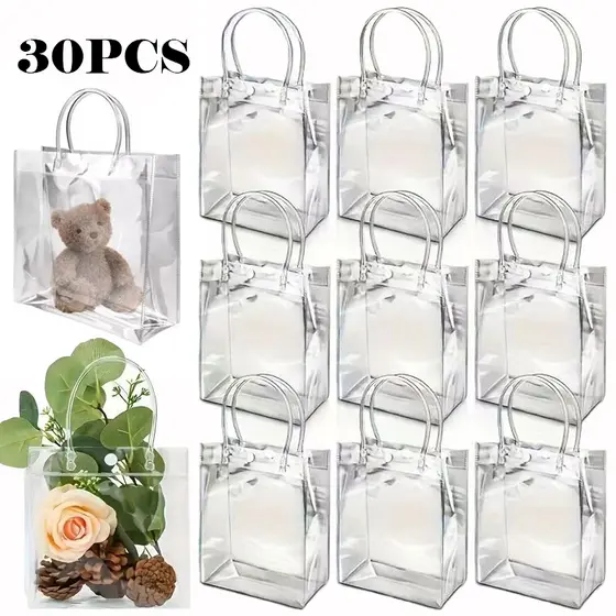 【10/20/30pcs】saco de presente transparente com alça saco de festa de plástico transparente de PVC