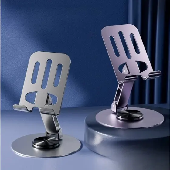 1~2 PCS Suporte Alumínio de Mesa Base Rotatória Ajustável 360º Para Smartphones e Tablets