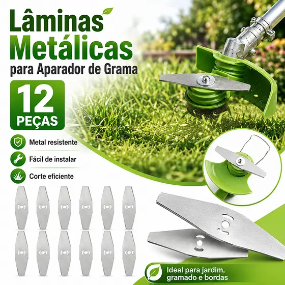 12 Peças Lâminas Metálicas Para Aparador De Grama Roçadeira Refil Cortador Jardim