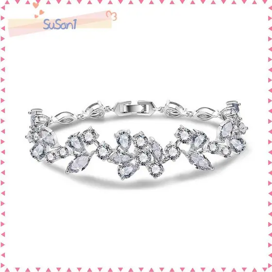LUCKY-SUSAN1 Pulseiras De Borla Longa , Pulseira Em Formato De Folha De Cor Dourada De Cristal Brilhante , Brincos Pendu