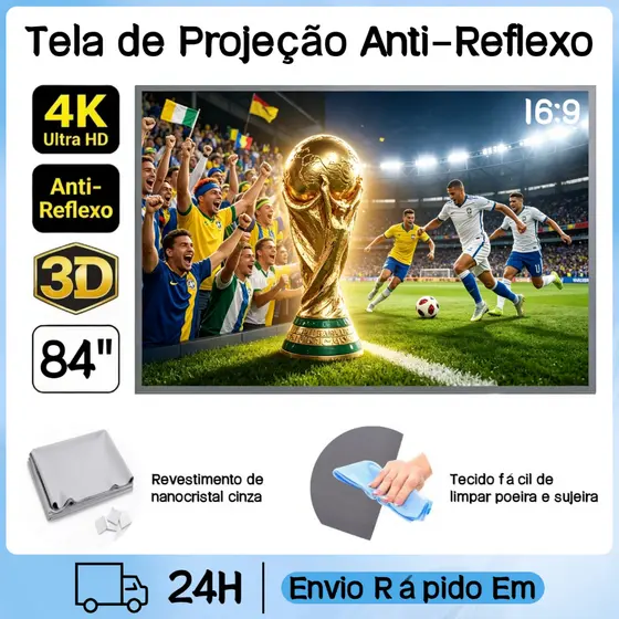 Tela De Projeção 16:9 Projection Screen 84" 4K Full HD Anti-light Projection Screen Washable