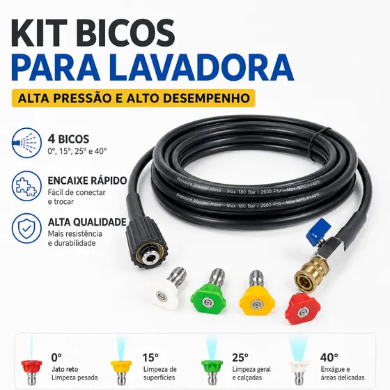 Mangueira de Engate Rápido c/ Bico Colorido p/ Lavadora Alta Pressão Electrolux, WAP, Vonder e Lavor 10m