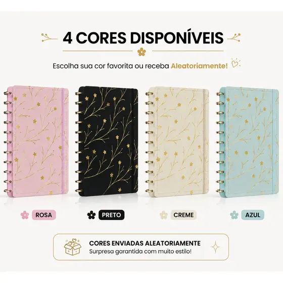 Caderno Inteligente A4 B5 Floral com Discos Removíveis, Caderno Reposicionável para Escola, Faculdade e Trabalho