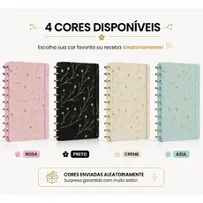 Caderno Inteligente A4 B5 Floral com Discos Removíveis, Caderno Reposicionável para Escola, Faculdade e Trabalho