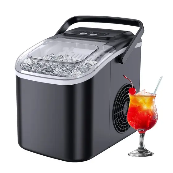 Máquina de Fazer Gelo Portátil 12kg/24h 110V Preta  Gelo em 6 Minutos, Automática com Cesto e Colher