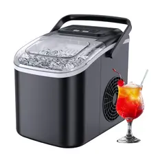 Máquina de Fazer Gelo Portátil 12kg/24h 110V Preta  Gelo em 6 Minutos, Automática com Cesto e Colher