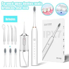 Dental 2 em 1 Recarregável – Irrigador Bucal + Escova Elétrica Profissional Portátil