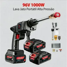 Lava Jato Alta Pressão 96V Lavadora Portátil Profissional 2 Baterias 1000W Carro Casa Jardim