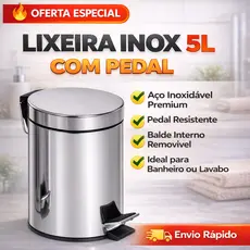 Lixeira 5 Litros Aço Inox com Pedal e Cesto Removível Não Enferruja