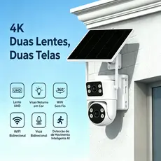 Camera de Segurança Sem Fio 4K 8MP com Placa Solar Pois 10X Zoom Prova D'agua Support 4G CCTV