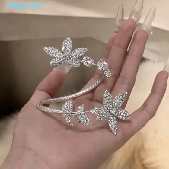 Pulseira De Abertura De Flores ALLGOODS , Strass Brilhantes De Prata Estilo Elegante , Requintada