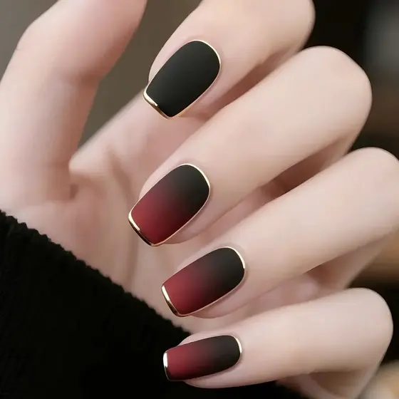 Folha de Manicure para unhas vestíveis de comprimento médio, quadrado europeu, preto, vermelho, gradiente, fosco, destac