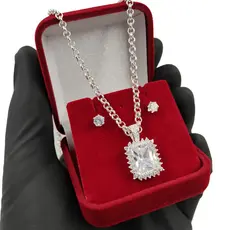 Colar de corrente portuguesa de 3mm + Conjunto de brincos femininos em prata esterlina 925 polida JGFV