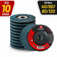 Kit 10 Disco Flap 4.1/2 115mm Zircônio Desbaste Acabamento Aço Inox Esmerilhadeira Lixadeira Samurai