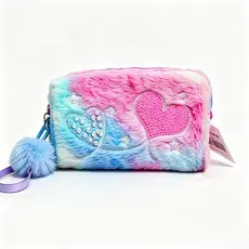 Bolsa Organizadora Fofa de Pelúcia com Pompom e Zíper para Uso Diário e Viagens