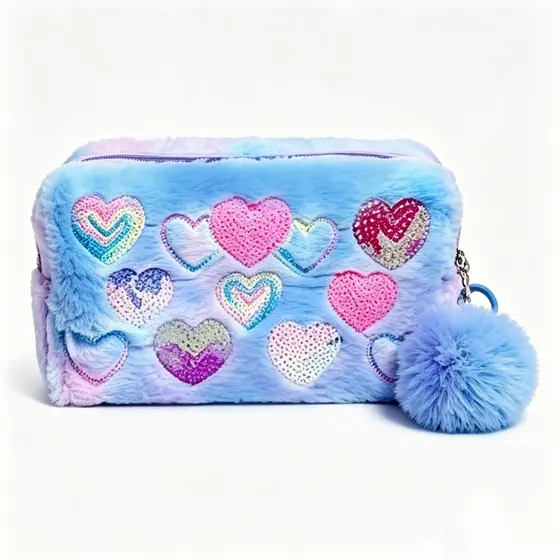 Bolsa Organizadora Fofa de Pelúcia Resistente com Zíper para Uso Diário e Viagens