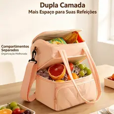 Bolsa Térmica Dupla Camada Lancheira Impermeável Alça Transversal Para Marmita Trabalho Piquenique