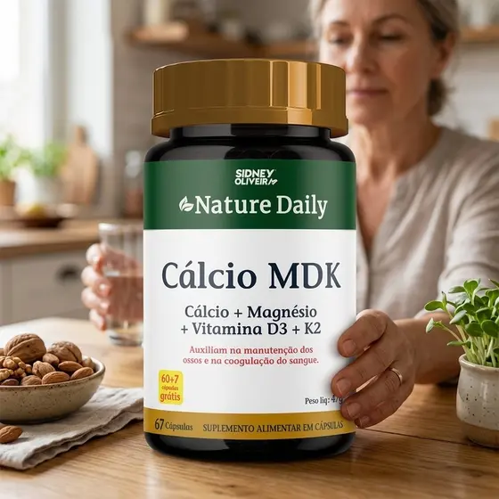 Cálcio MDK Magnésio Vitamina D3 K2 67 Cápsulas Fortalece Ossos Articulações Nature Daily