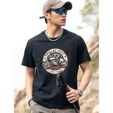Camiseta masculina retrô americana de manga curta, gola redonda, algodão puro, estampa solta, roupa de rua, roupas super
