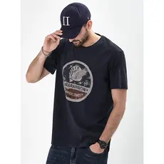Americano Retro impresso de manga curta camiseta masculina verão solto meia manga puro algodão camiseta em torno do pesc