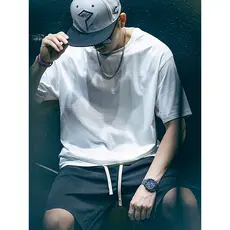 Verão puro algodão de manga curta camiseta masculina solta americana Street Wear tamanho grande meia manga meninos na mo