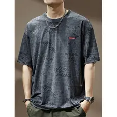 Estilo americano de secagem rápida gelo seda manga curta camiseta masculina verão estilo fino impressão completa solta s