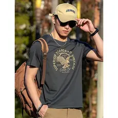 Americano Retro impresso de manga curta camiseta masculina puro algodão em torno do pescoço solto camiseta 2026 novo est