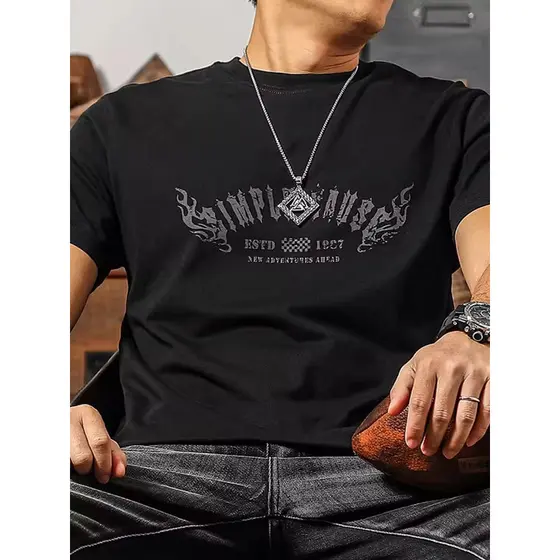 Camiseta masculina de manga curta pesada americana verão novo estilo puro algodão impresso t solto meia manga roupas sup