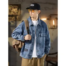 Americano pesado Retro Denim jaqueta masculina primavera outono novo estilo rua Wear jaqueta na moda Casual outono macac