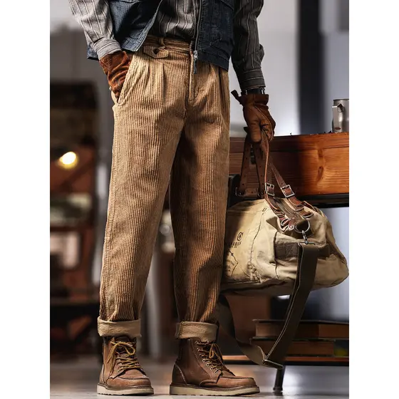 Americano Retro pesado veludo calças casuais dos homens primavera outono rua Wear solto macacão reto calças casuais na m