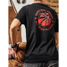 Camiseta americana de manga curta masculina algodão puro All-Match em torno do pescoço impresso camiseta topo masculino 