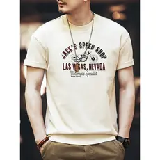 Americano Retro de manga curta masculina 260g pesado nova camiseta masculina puro algodão em torno do pescoço solto cami