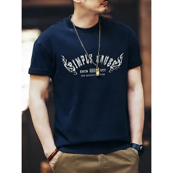 Americano pesado de manga curta masculino verão 2026 novo estilo puro algodão camiseta moda Retro impresso roupas superi