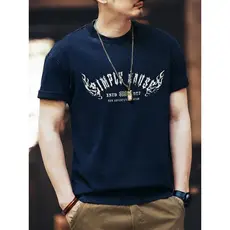 Americano pesado de manga curta masculino verão 2026 novo estilo puro algodão camiseta moda Retro impresso roupas superi