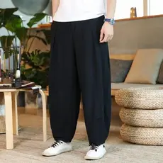 Calças masculinas estilo chinês calças de linho de seda gelo calças soltas Harem verão calças finas Bloomers calças masc