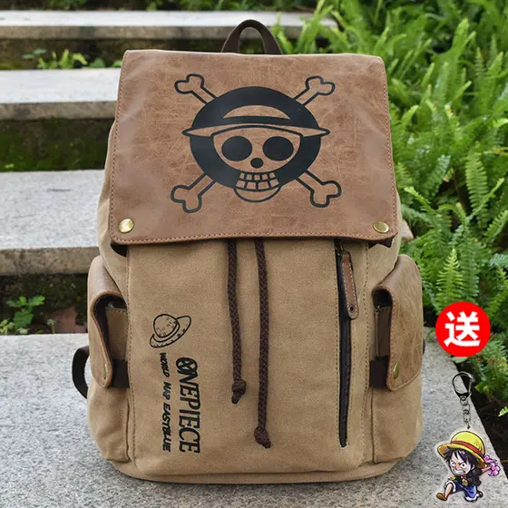 Uma peça mochila masculina estudante lona mochila júnior escola secundária costura Casual Anime Luffy crânio mochila
