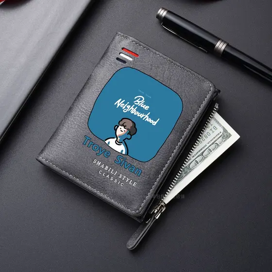 Simwin carteira masculina curta estilo japonês coreano dos desenhos animados Anime zíper fivela Multi-cartão Street Wear