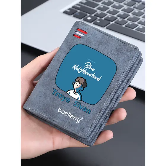 Troyer Hewen Carteira Masculina Street Wear Estudante Curto Anti-desmagnetização Zíper Slot para Vários Cartões Carteira