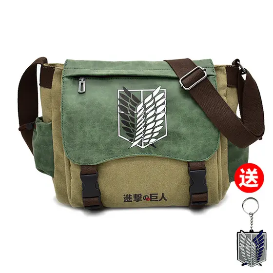 Bolsa mensageiro de um ombro Attack on Titan, estudante masculino, roupa de rua, lona, Anime, asas da liberdade, escola