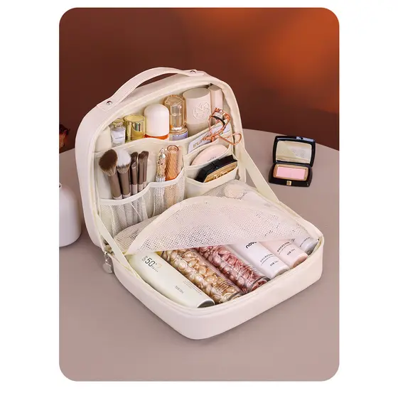 Bolsa cosmética multicamadas Semi-Vertical, peça cosmética portátil de alta qualidade e grande capacidade