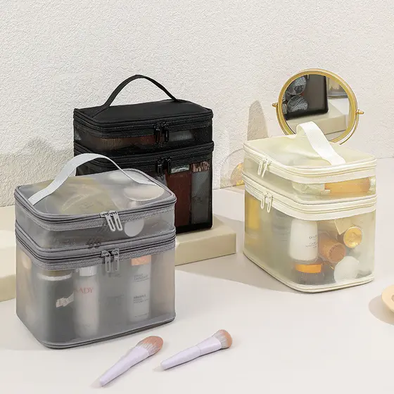 Bolsa cosmética de camada dupla de gaze aumentada Bolsa portátil de armazenamento de cosméticos para viagem Artigos de h