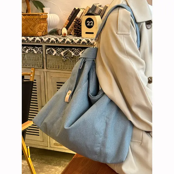 Bolsa de lona jeans bolsa de ombro feminina bolsa de ombro de grande capacidade estilo coreano preguiçoso sacola Casual 