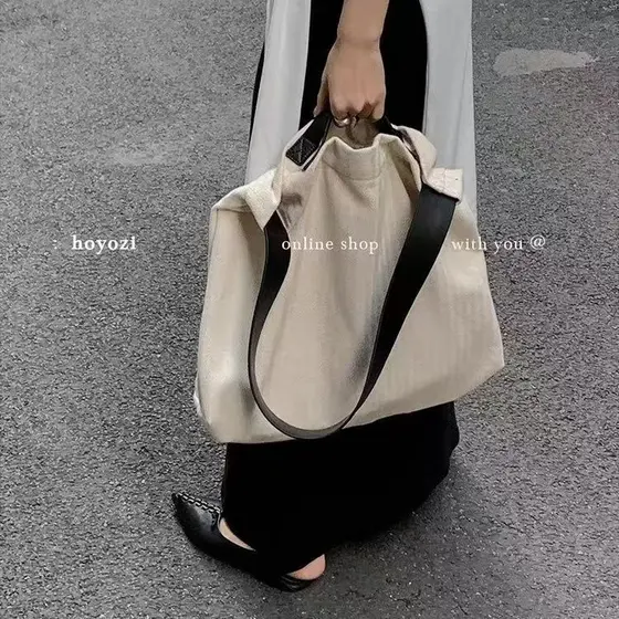 Bolsa de ombro estilo literário grande capacidade senhoras saco de compras simples estilo preguiçoso bolsa de lona moda 