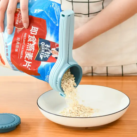 Clipe de vedação para preservação de alimentos, clipe de vedação, bico de descarga de tempero, saco de lanche de plástic