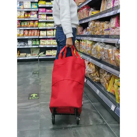 Supermercado mercearia carrinho de compras carrinho saco portátil reboque compras de supermercado ferramenta útil domést