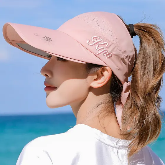 Chapéu superior vazio feminino verão praia capa rosto protetor solar Anti-ultravioleta praia retrátil borda grande equit